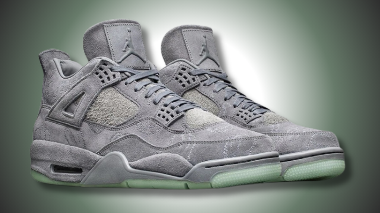 Air Jordan 4 'KAWS' — Cool Grey, Premium Suede, Crown Jewel Aura