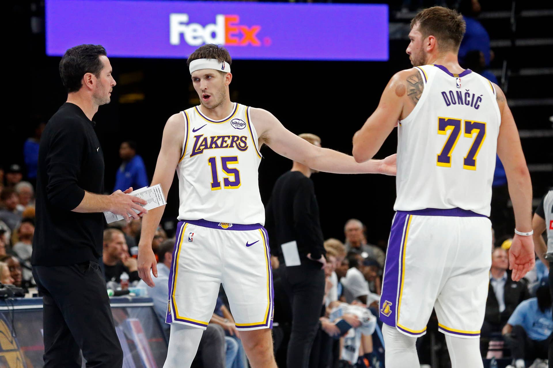 Luka Dončić and Austin Reaves together in Los Angeles Lakers uniforms