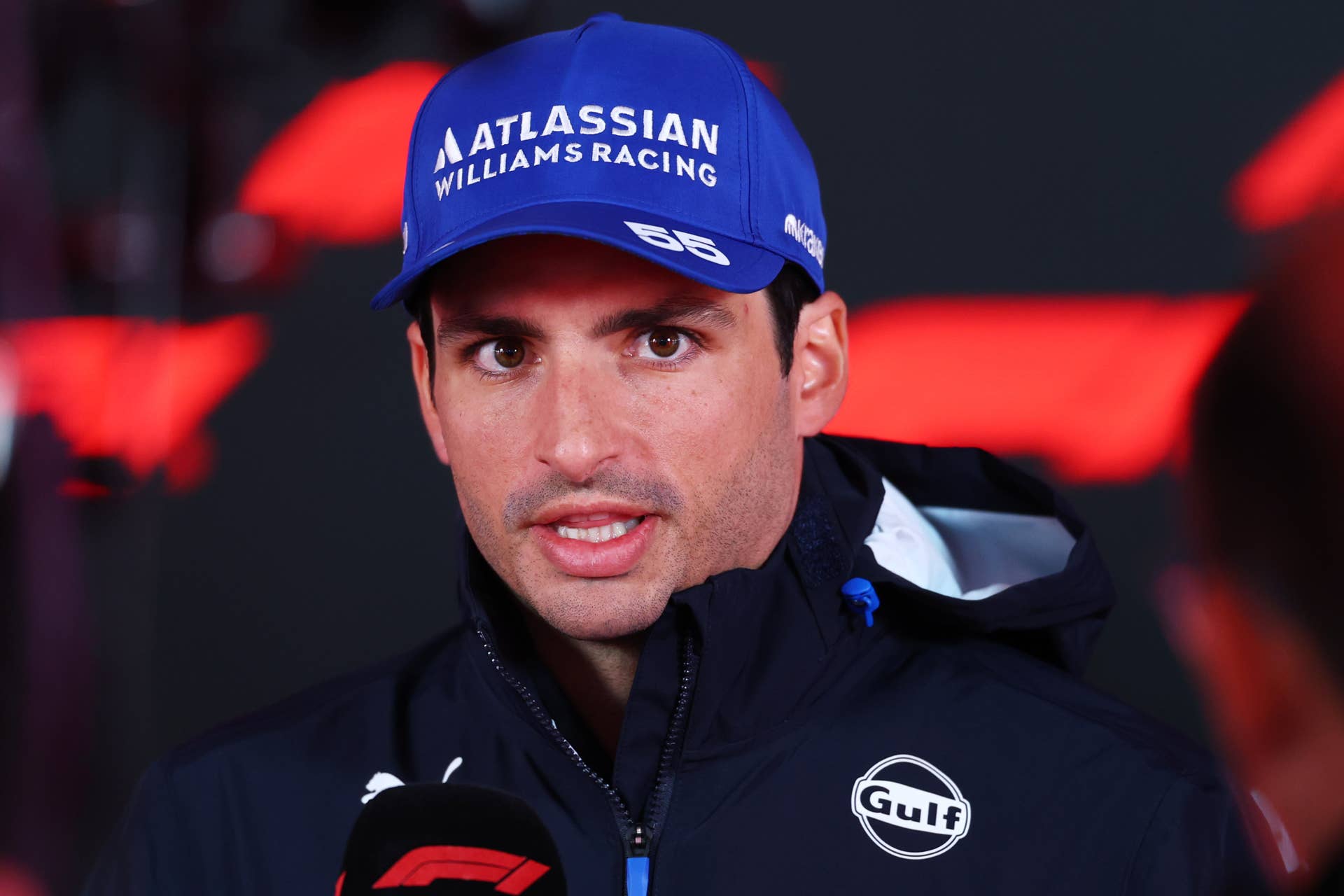 Carlos Sainz talks to the media during previews ahead of the 2025 F1 Grand Prix of Las Vegas.
