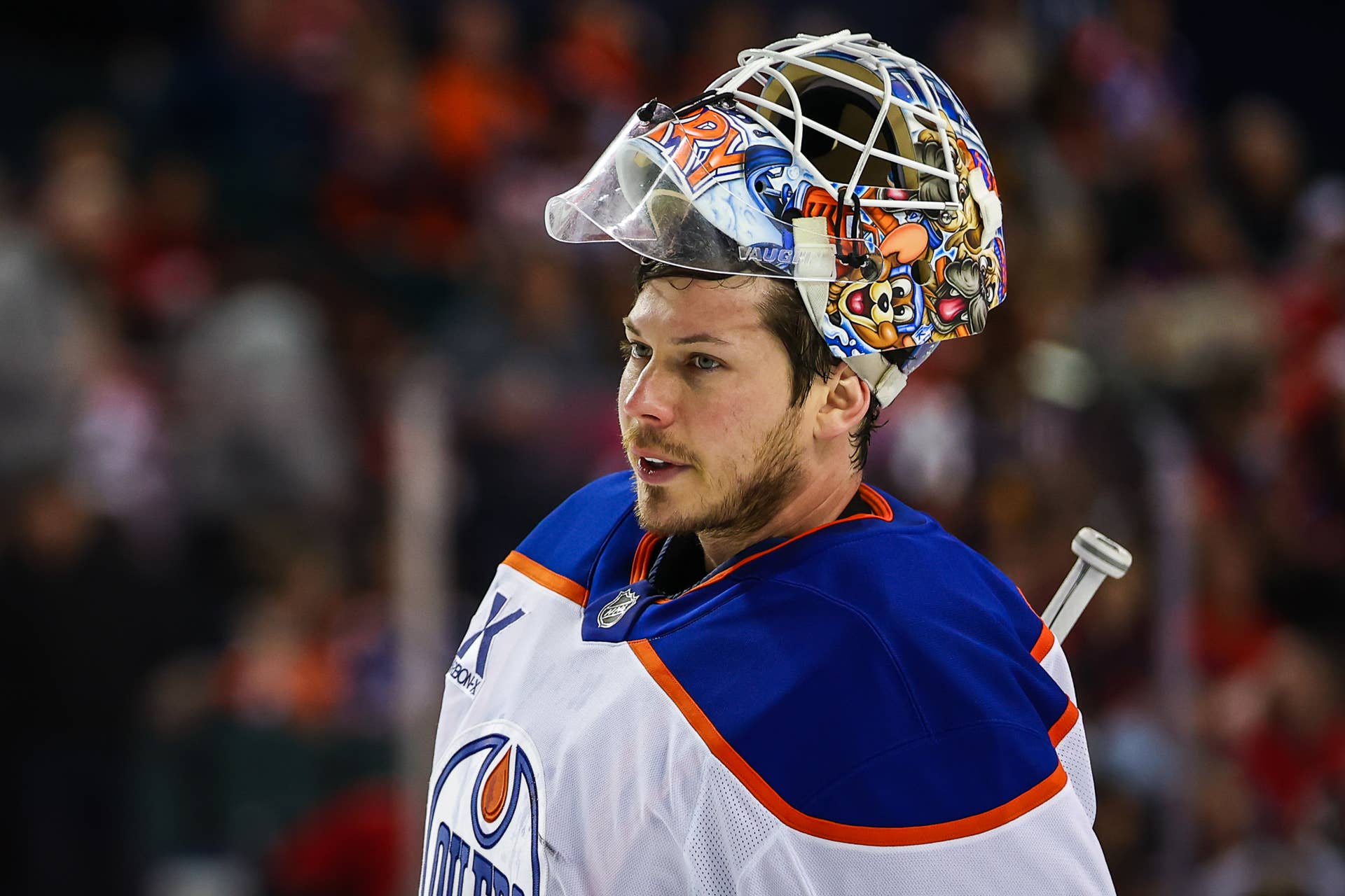 Edmonton Oilers goaltender Tristan Jarry (35) during a stoppage in play.