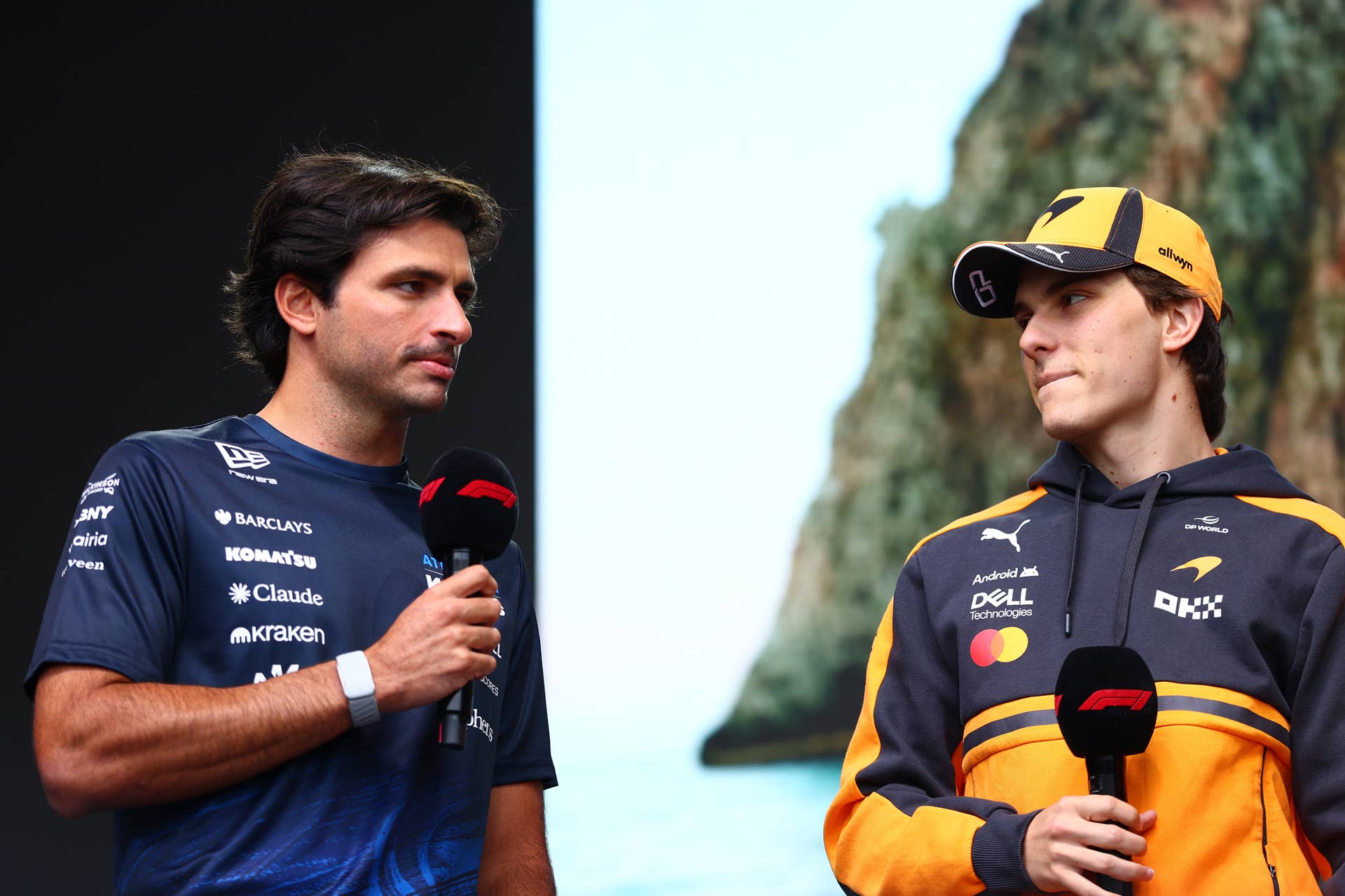 Carlos Sainz of Williams and Oscar Piastri of McLaren ahead of the F1 Grand Prix of Hungary.