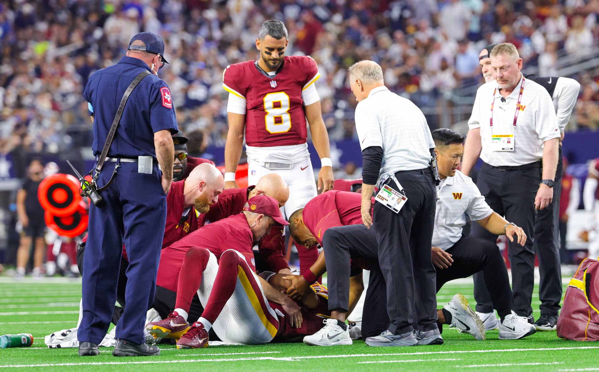 Washington Commanders Backdrop Commanders Injury Update: Marcus Mariota Starts as Jayden Daniels Sits ...