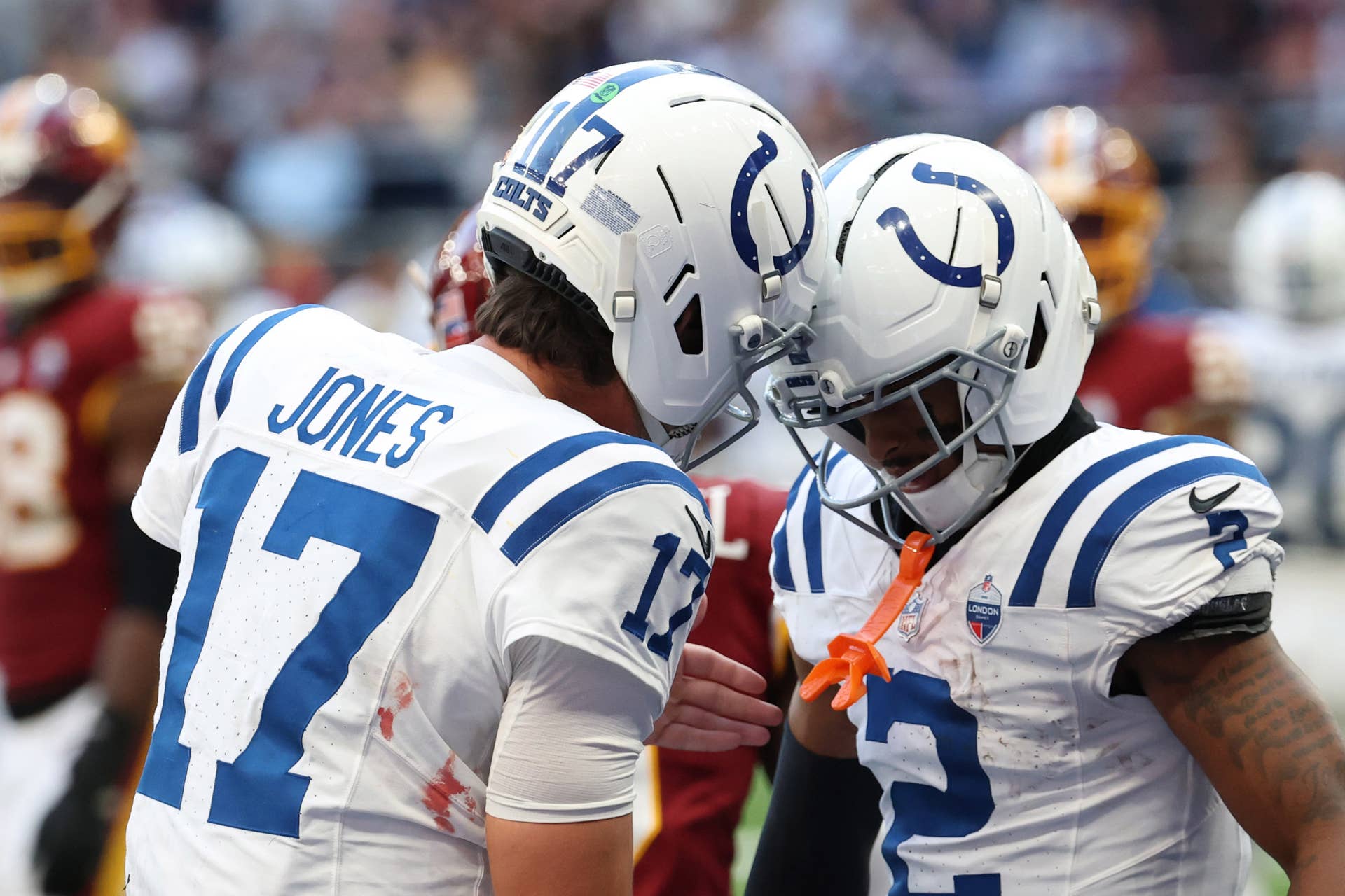 Daniel Jones hat bemerkt, wie die Verteidigungen Josh Downs im dritten ...
