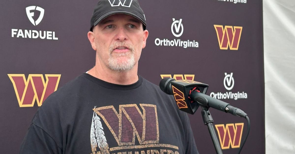 Commanders Coach Dan Quinn Wore a Redskins-Themed Shirt to Practice