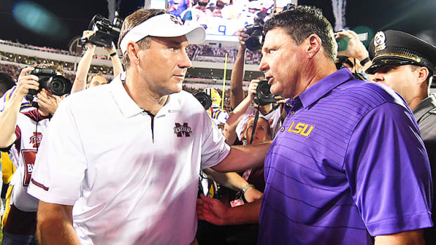 Dan Mullen, Mississippi State Bulldogs, and Ed Orgeron, LSU Tigers in 2017