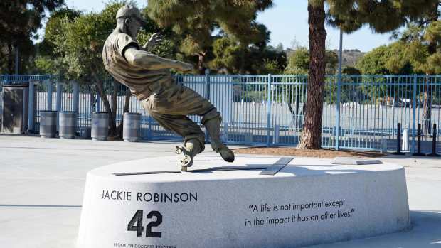 Jackie Robinson statue at Dodger Stadium in Los Angeles.