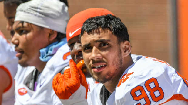 Clemson defensive end Adam Kissayi (98) during the Spring football game in Clemson, S.C. Saturday, April 6, 2024.