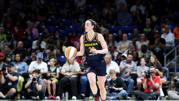 May 3, 2024; Dallas, Texas, USA; Indiana Fever guard Caitlin Clark (22) in action during the game against the Dallas Wings at College Park Center.