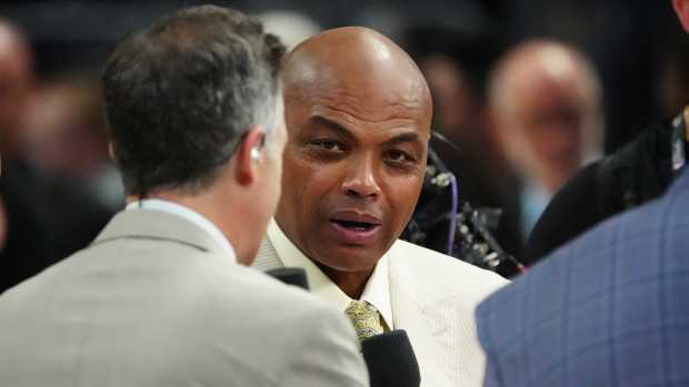 Jun 4, 2023; Denver, CO, USA; TNT sports analyst Charles Barkley speaks before game two between the Miami Heat and the Denver Nuggets in the 2023 NBA Finals at Ball Arena.