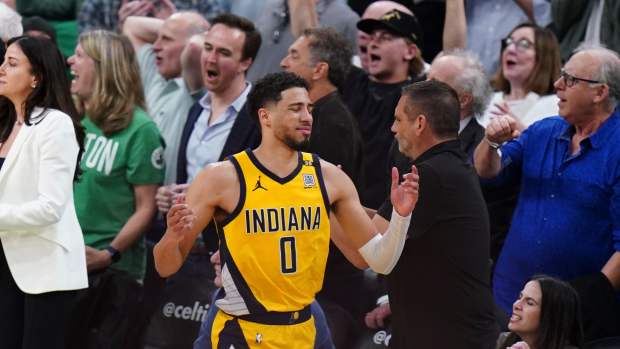 May 21, 2024; Boston, Massachusetts, USA; Indiana Pacers guard Tyrese Haliburton (0) reacts after missing a three point attempt against the Boston Celtics in the fourth quarter during game one of the eastern conference finals for the 2024 NBA playoffs at TD Garden. Mandatory Credit: David Butler II-USA TODAY Sports  
