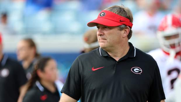 Oct 28, 2023; Jacksonville, Florida, USA; Georgia Bulldogs head coach Kirby Smart prior to the game against the Florida Gators at EverBank Stadium.