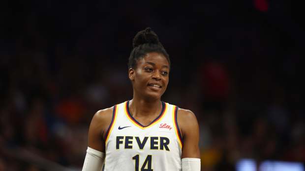 Indiana Fever center Temi Fagbenle (14) against the Phoenix Mercury during a WNBA game at Footprint Center.