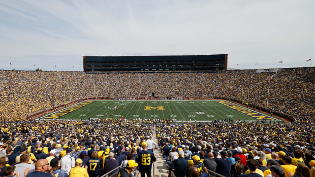 Sep 4, 2021; Ann Arbor, Michigan, USA; General view Michigan Wolverines during the second half of the game between the Western Michigan Broncos and the Michigan Wolverines at Michigan Stadium. Mandatory Credit: Rick Osentoski-USA TODAY Sports  