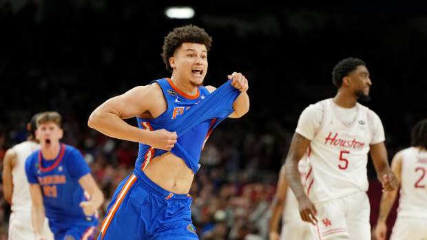 Florida Gators guard Walter Clayton Jr. celebrates after winning the national championship game.