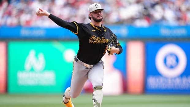 Pittsburgh Pirates starting pitcher Paul Skenes (30) throws a pitch against the Philadelphia Phillies in the third inning at Citizens Bank Park.