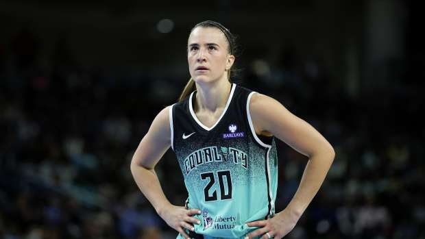 New York Liberty guard Sabrina Ionescu (20) looks on during the first half at Wintrust Arena.