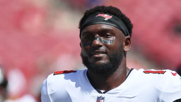 Tampa Bay Buccaneers wide receiver Chris Godwin (14) works out prior to the game against the Denver Broncos at Raymond James Stadium.