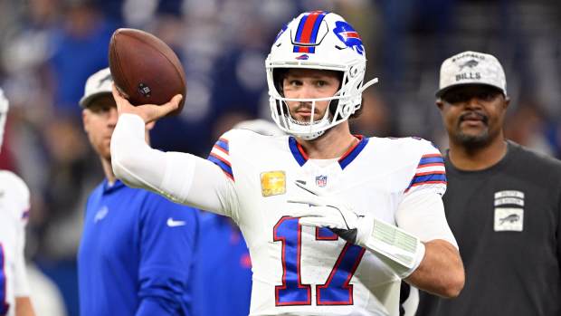 Bills quarterback Josh Allen at Lucas Oil Stadium on Nov. 7, 2024.