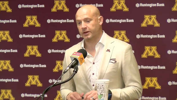 Minnesota Golden Gophers head coach P.J. Fleck speaks with reporters on Monday, Nov. 18, 2024.