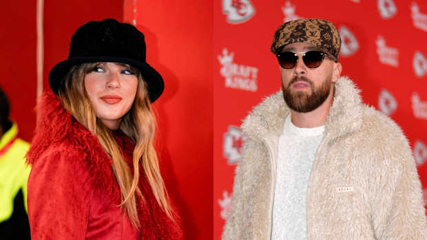 Chiefs tight end Travis Kelce and Taylor Swift at Arrowhead Stadium on Dec. 21, 2024.