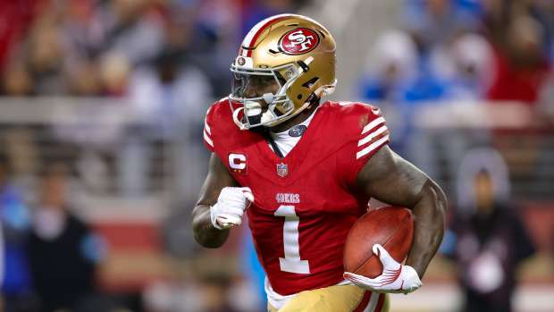 Dec 30, 2024; Santa Clara, California, USA; San Francisco 49ers wide receiver Deebo Samuel Sr. (1) during the game against the Detroit Lions at Levi's Stadium.