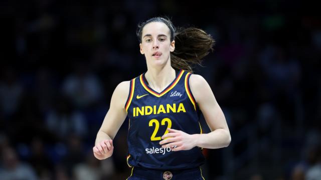 Indiana Fever guard Caitlin Clark (22) reacts during the second quarter against the Dallas Wings at College Park Center. 