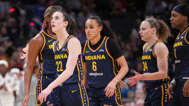 Indiana Fever guard Caitlin Clark (22) walks off the court during a time-out Thursday, May 9, 2024, during the preseason game against the Atlanta Dream at Gainbridge Fieldhouse in Indianapolis.  