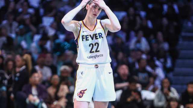 Indiana Fever guard Caitlin Clark (22) checks back into the game in the first quarter against the New York Liberty at Barclays Center.