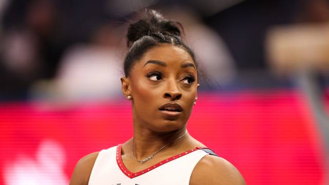 Simone Biles looks on prior to the U.S. Olympic Team Gymnastics Trials on June 30, 2024.