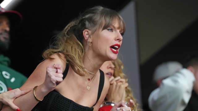 Taylor Swift watches the Kansas City Chiefs at Allegiant Stadium during the 2024 Super Bowl.