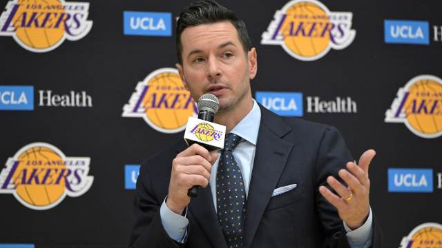 Los Angeles Lakers head coach JJ Redick speaks to reporters during an introductory news conference in El Segundo, California, on June 24, 2024.