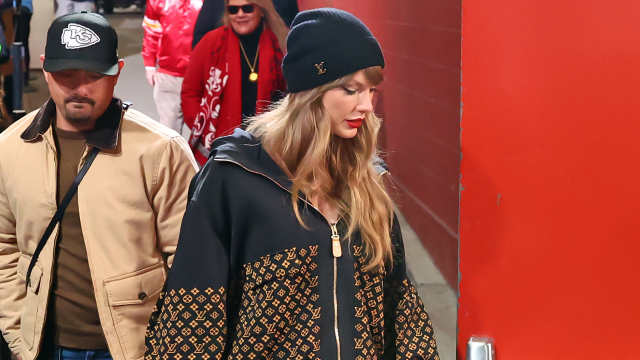 Recording artist Taylor Swift arrives at Arrowhead Stadium for the AFC Championship game between the Buffalo Bills and the Kansas City Chiefs.