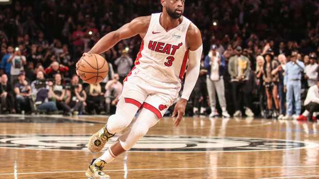 Former Miami Heat guard Dwayne Wade (3) at Barclays Center.