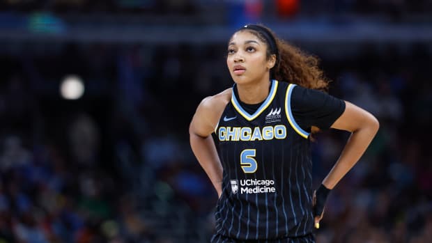 Chicago Sky forward Angel Reese (5) during a game.