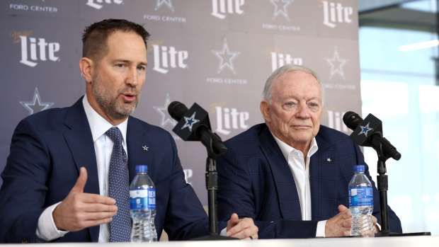 Dallas Cowboys' Brian Schottenheimer and Jerry Jones.