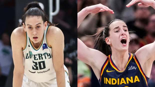 New York Liberty forward Breanna Stewart and Indiana Fever guard Caitlin Clark.