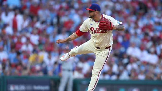 Oct 6, 2024; Philadelphia, Pennsylvania, USA; Philadelphia Phillies relief pitcher Jose Ruiz (66) pitches in the sixth inning during game two of the NLDS for the 2024 MLB Playoffs at Citizens Bank Park.