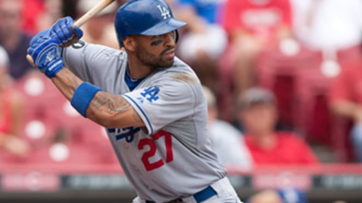 Dodgers first baseman James Loney on the bag against the Padres