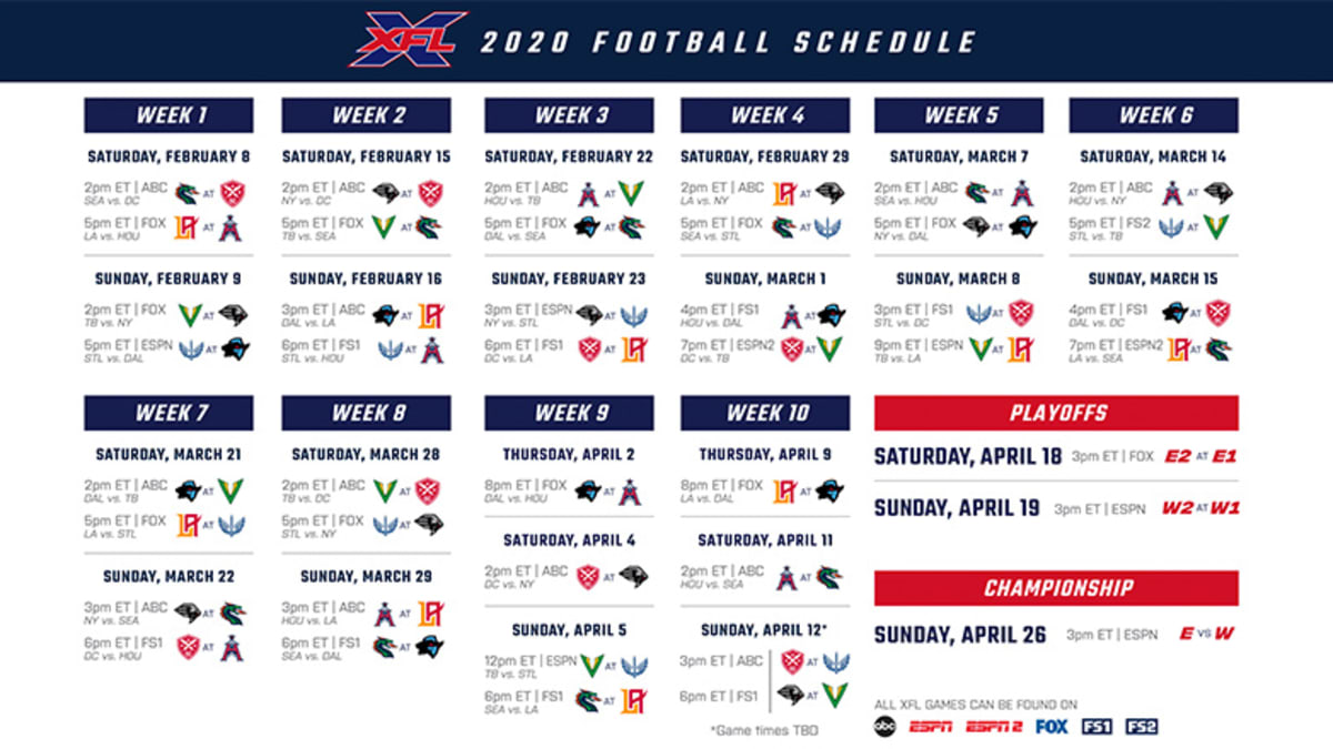 Xfl tv store schedule