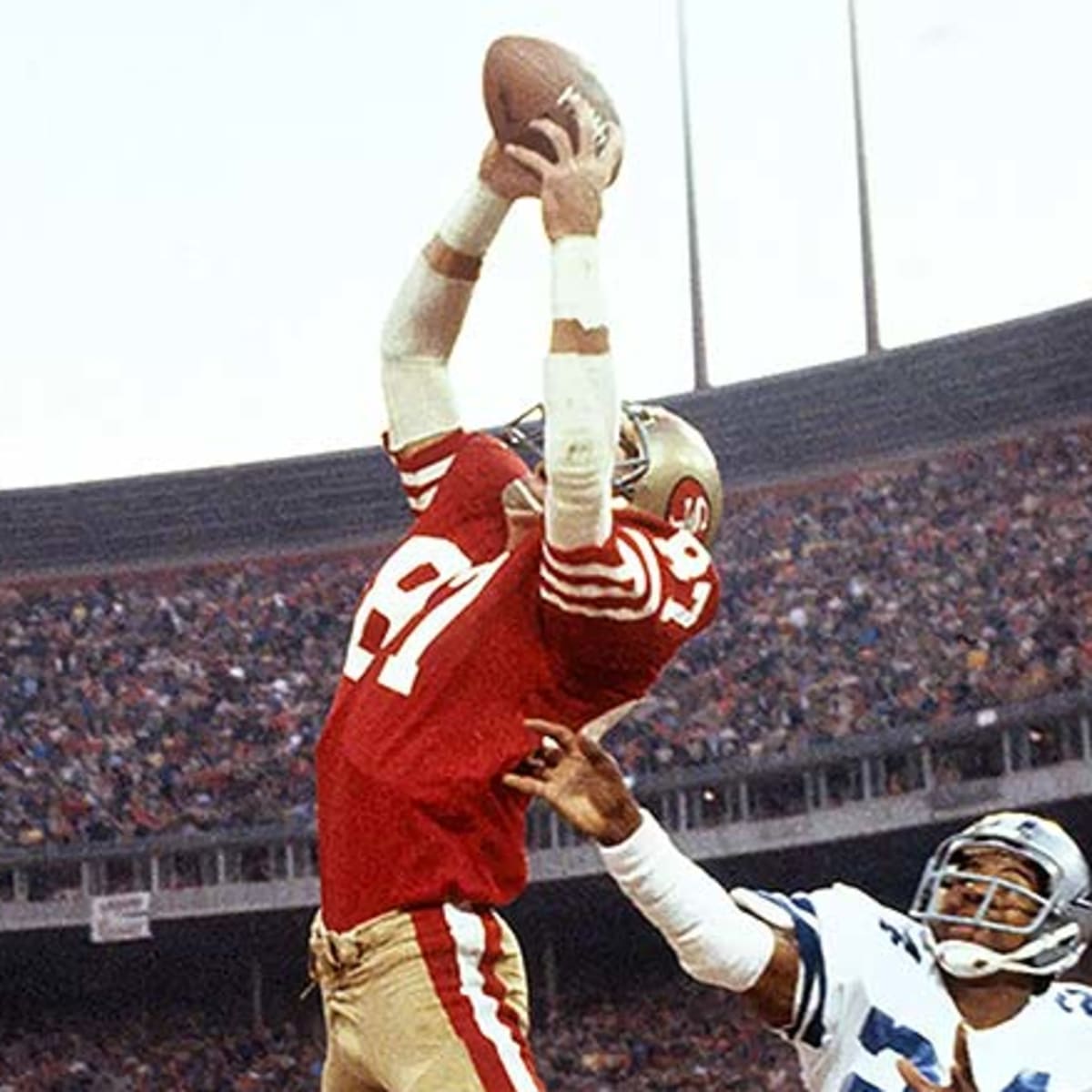 San Francisco 49ers great Joe Montana introduces Dwight Clark on Dwight  Clark Day at halftime of the game against the Dallas Cowboys at Levi's  Stadium in Santa Clara, California on October 22