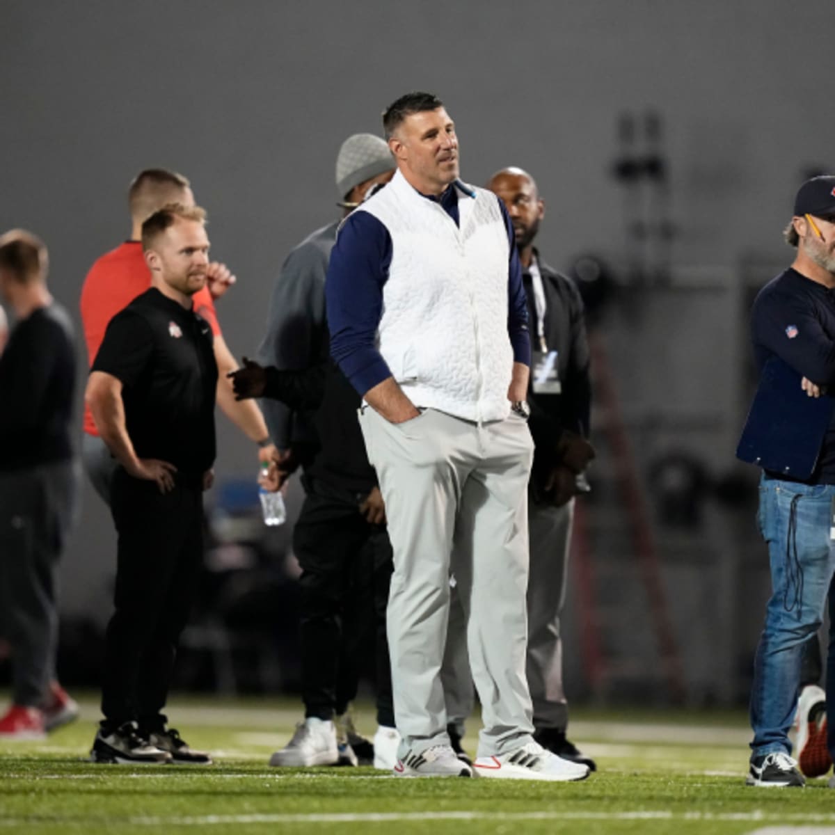 Mike Vrabel, Ohio State AD Gene Smith Photographed At Buckeyes