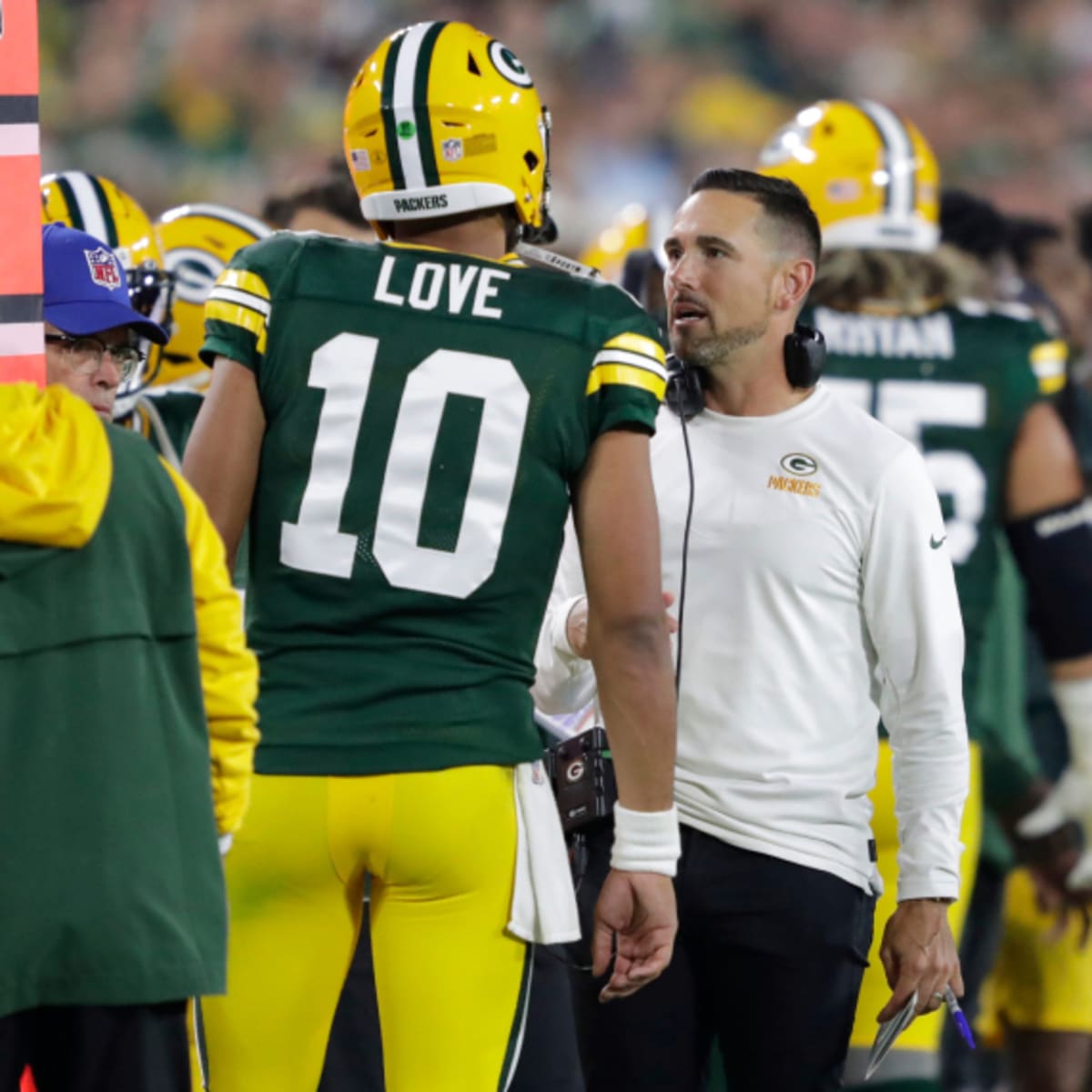 Green Bay Packers head coach Matt LaFleur on the sideline in the