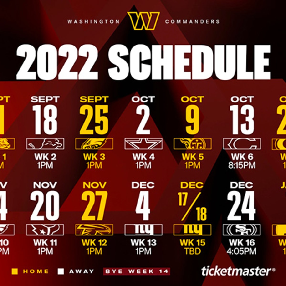 Washington Commanders Schedule 2022 