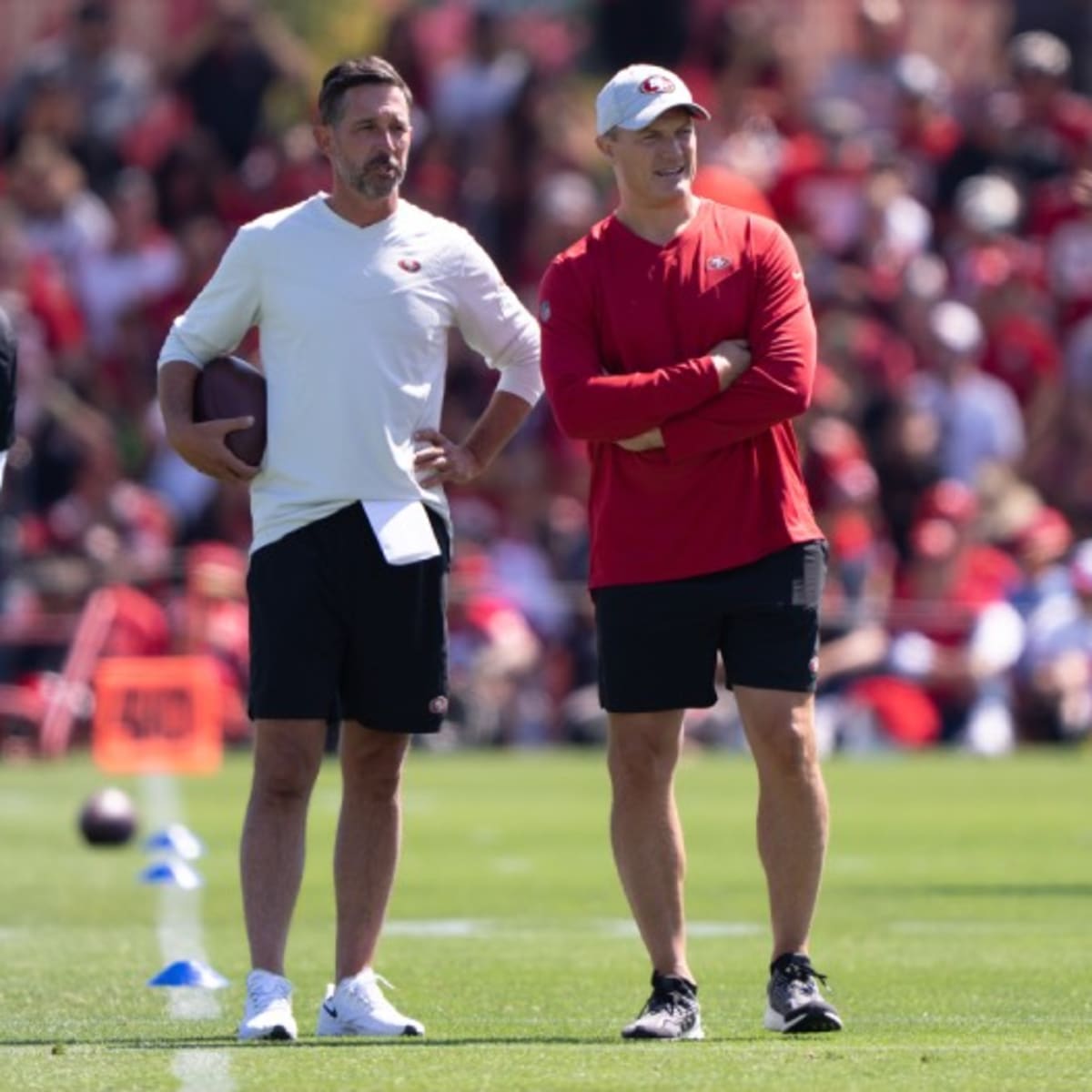 Family ties: Kyle Shanahan connects with another McCaffrey