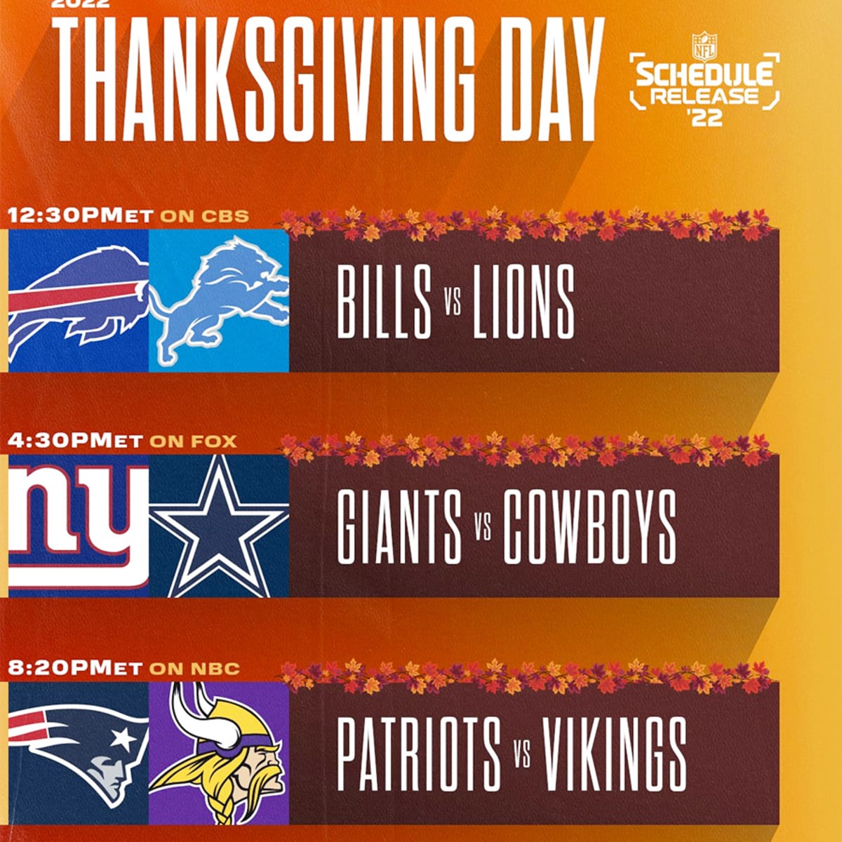 Thanksgiving Day NFL schedule 2022: Which teams are playing