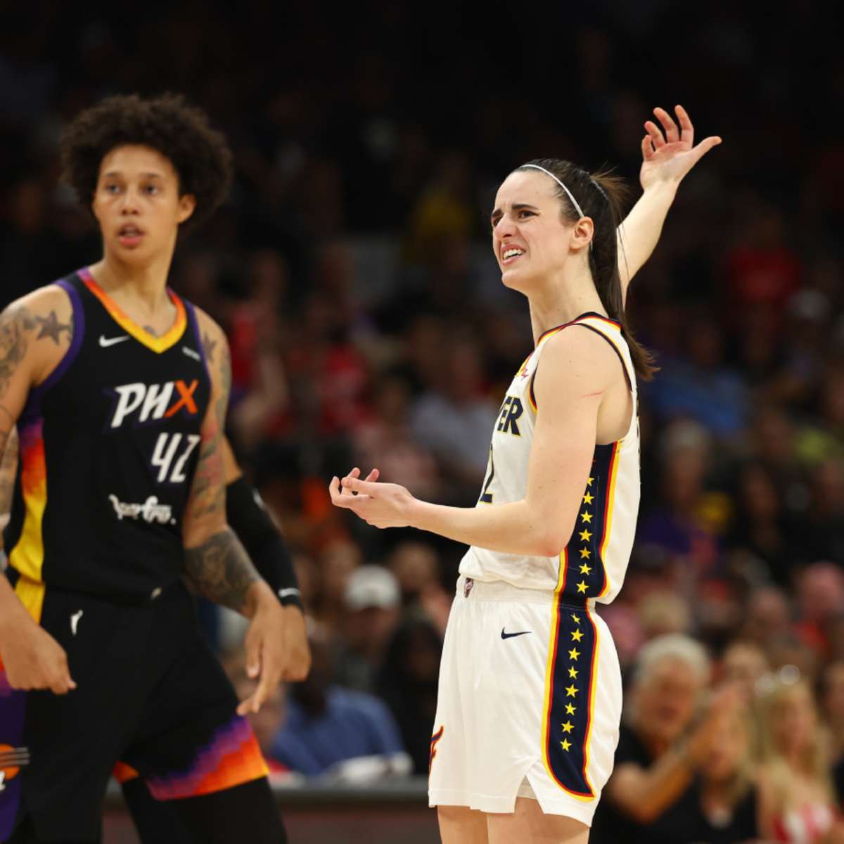 Caitlin Clark Shrugs Off Hit to the Face from Brittney Griner in Fever vs.  Mercury - Athlon Sports