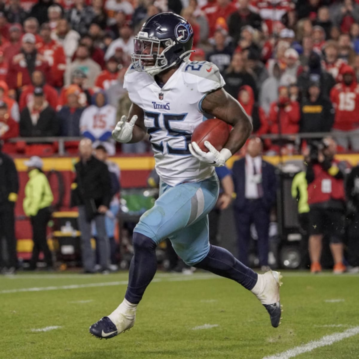 Indianapolis, Indiana, USA. 2nd Oct, 2022. Tennessee Titans running back Hassan  Haskins (25) runs back a punt during the game between the Tennessee Titans  and the Indianapolis Colts at Lucas Oil Stadium