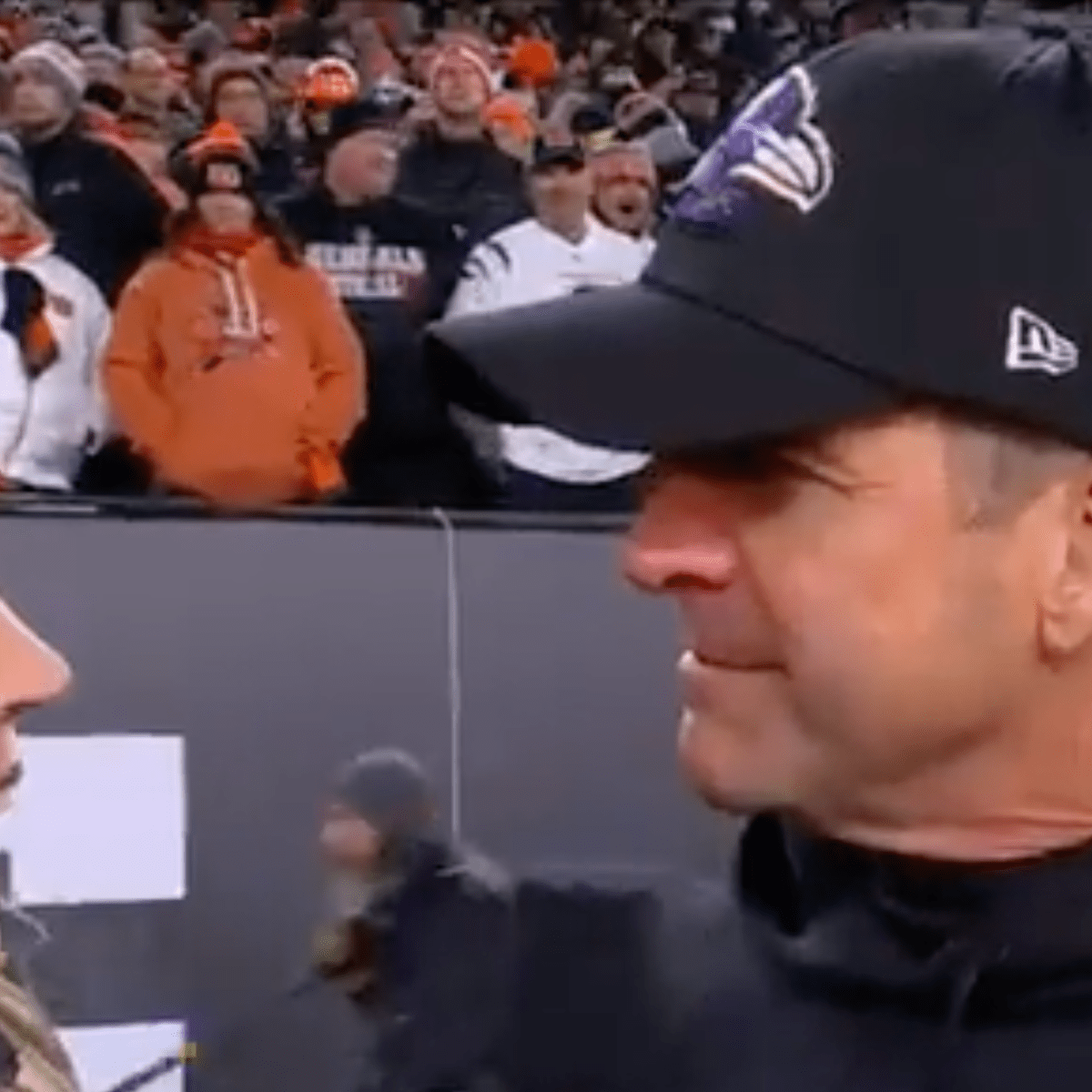 Ravens' John Harbaugh has cringey sideline interview after first quarter