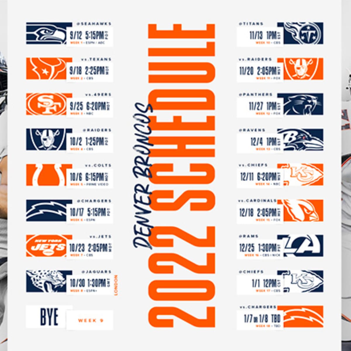 What time do the broncos play deals