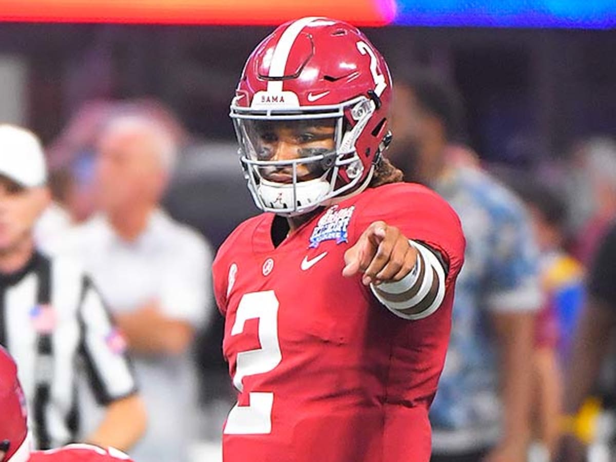 Alabama Crimson Tide quarterback Jalen Hurts talks to reporters during  media day prior to the NCAA Football National Championship, in Tampa,  Florida on January 7, 2017. Alabama will take on the Clemson